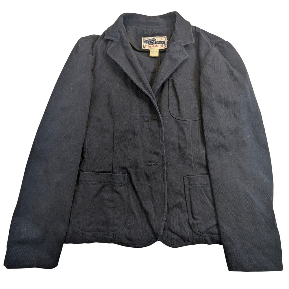 Ralph Lauren Polo Jeans Co Navy Blue Cotton Blazer‎ Jacket Womens Large